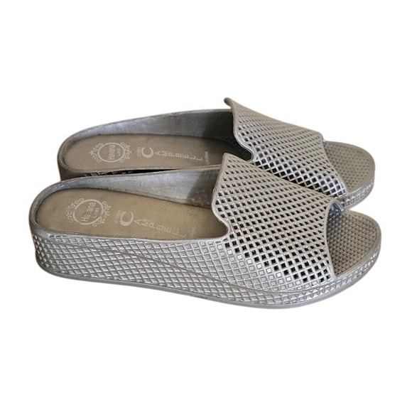 Jeffrey Campbell Havana Sandals Women 7 Silver Metallic Last Fling Wedge Slides - Picture 1 of 11